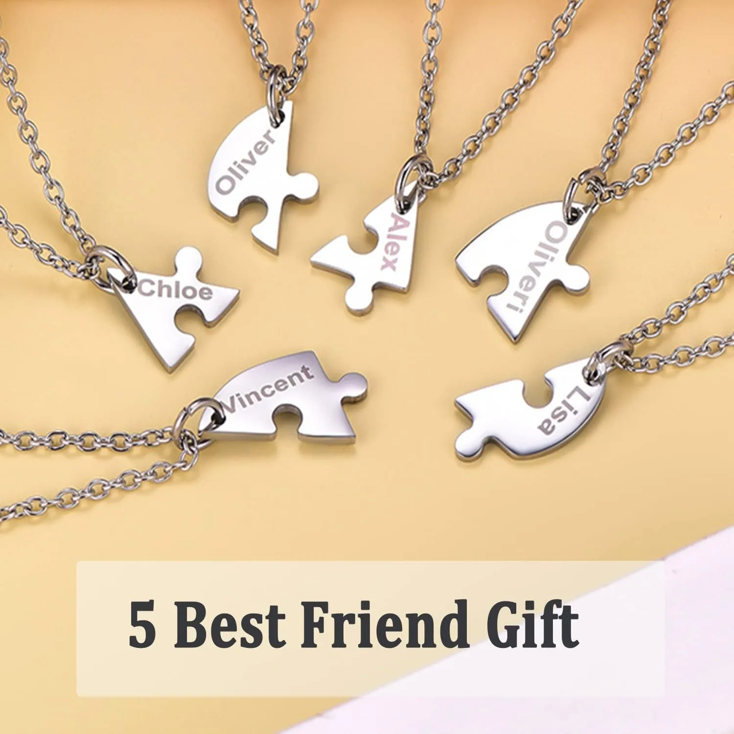 U7 BFF Necklace for 2/3/4/5/6 Women Girls Stainless Steel Personalized Family/Sibling/Friendship Jewelry Set Custom Best Friend Name Engrave Heart Puzzle Matching Pendant Necklaces