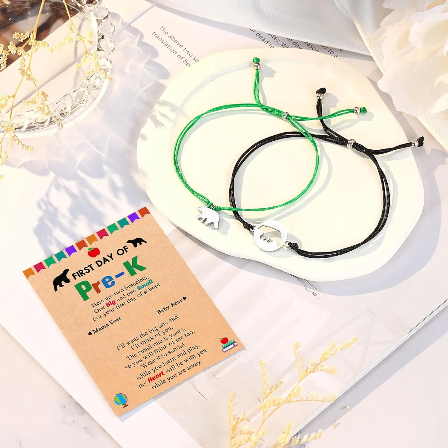 UPROMI 2/3 PCS First Day of Daycare/Preschool/Kindergarten/1st Grade/2nd/3rd Grade Gift, Back to School Bracelet Mommy and Me
