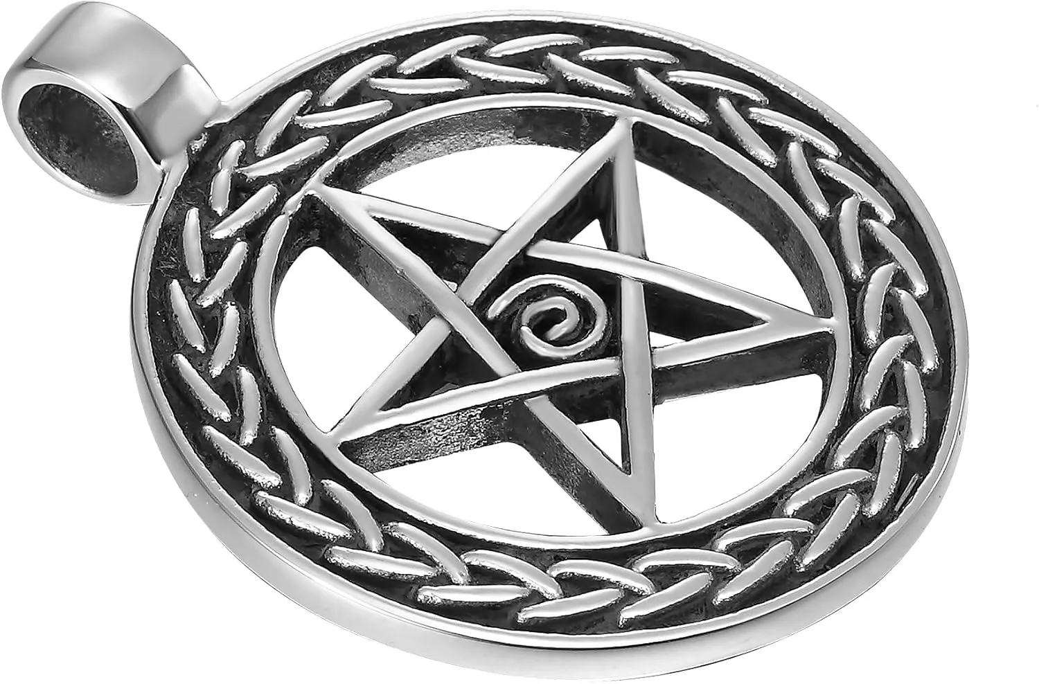 Urban Jewelry Vintage Style Pentacle Pentagram Crescent Moon Stainless Steel Pendant Necklace for Men (21-inch chain)