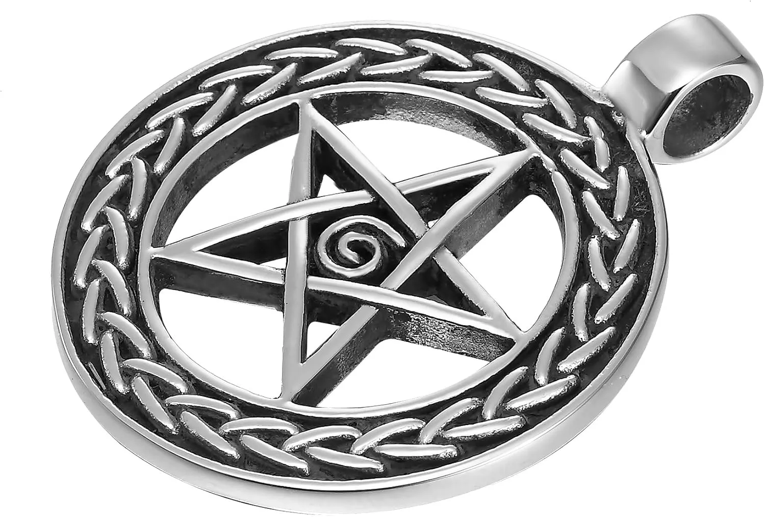 Urban Jewelry Vintage Style Pentacle Pentagram Crescent Moon Stainless Steel Pendant Necklace for Men (21-inch chain)