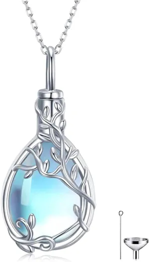 Urn Necklace for Ashes 925 Sterling Silver Moonstone/Angel Wing/Tree of Life/Cross Faith/Keepsake Pendant Necklace Cremation Memorial Jewelry Gifts for Women Men Girls
