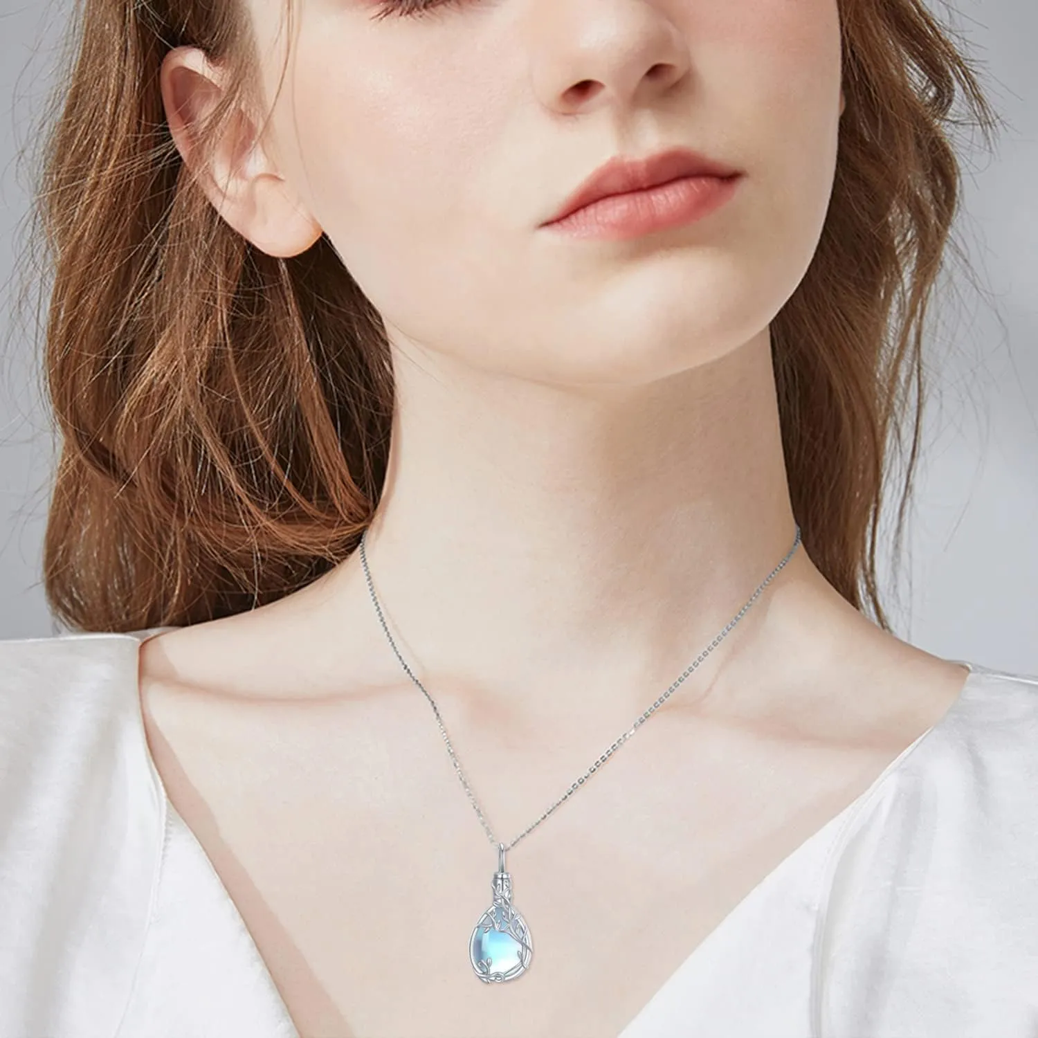 Urn Necklace for Ashes 925 Sterling Silver Moonstone/Angel Wing/Tree of Life/Cross Faith/Keepsake Pendant Necklace Cremation Memorial Jewelry Gifts for Women Men Girls