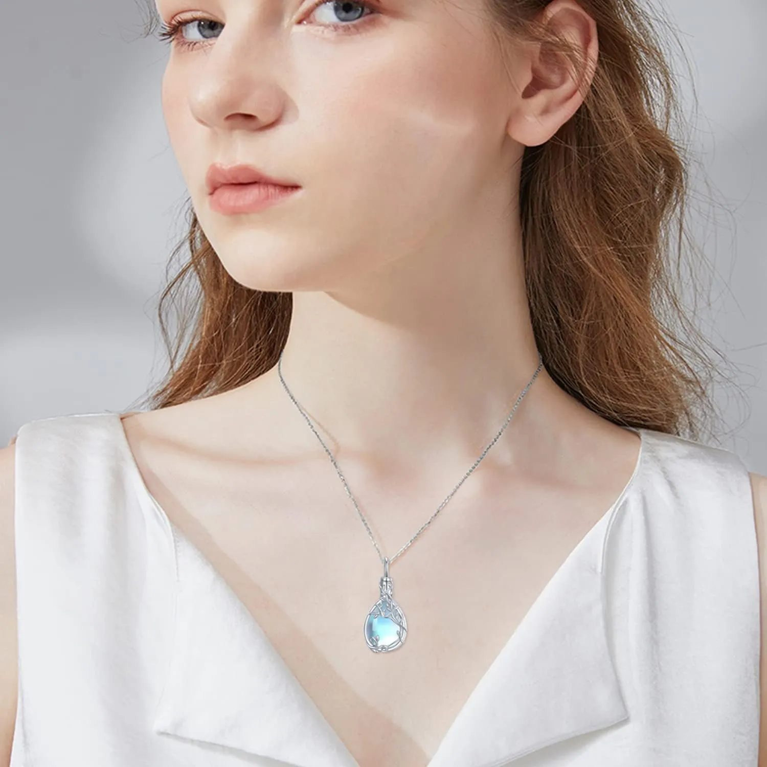 Urn Necklace for Ashes 925 Sterling Silver Moonstone/Angel Wing/Tree of Life/Cross Faith/Keepsake Pendant Necklace Cremation Memorial Jewelry Gifts for Women Men Girls