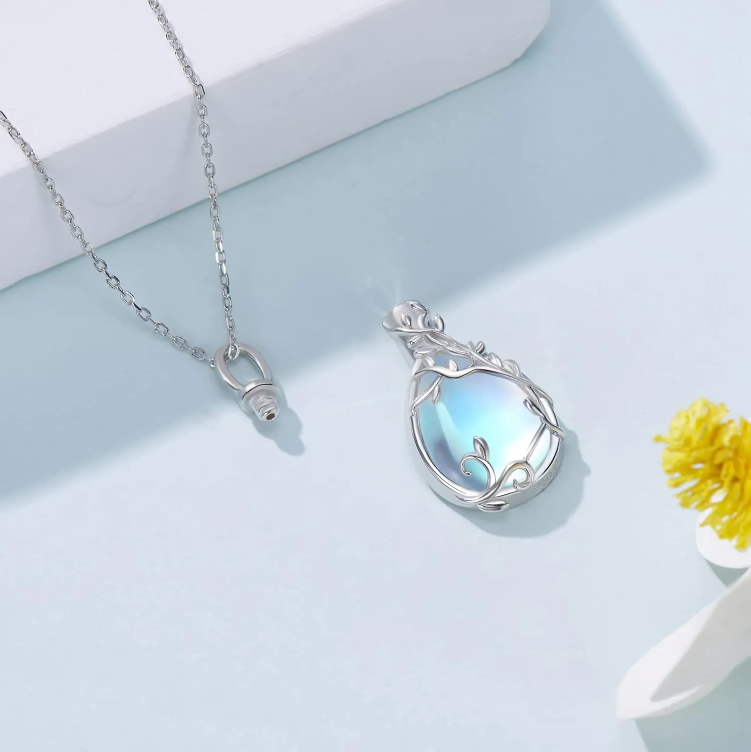 Urn Necklace for Ashes 925 Sterling Silver Moonstone/Angel Wing/Tree of Life/Cross Faith/Keepsake Pendant Necklace Cremation Memorial Jewelry Gifts for Women Men Girls