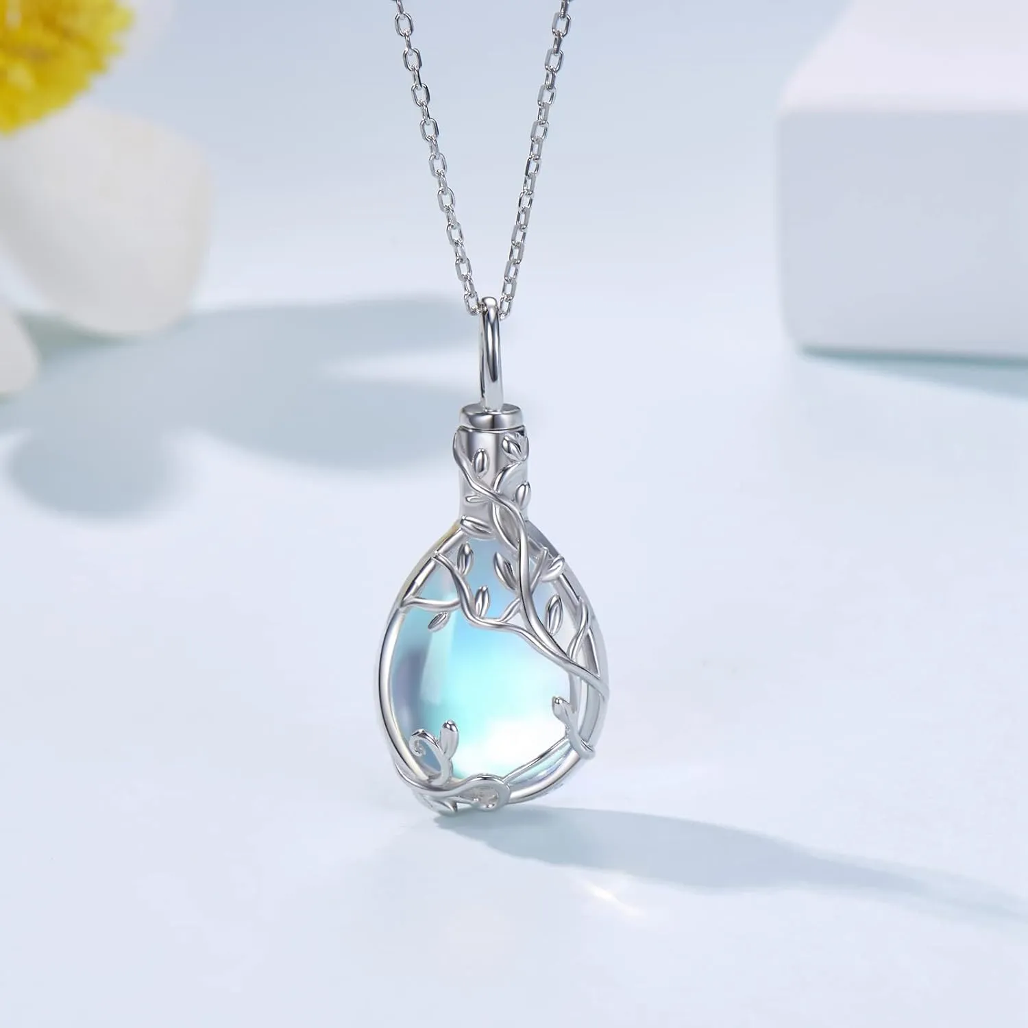 Urn Necklace for Ashes 925 Sterling Silver Moonstone/Angel Wing/Tree of Life/Cross Faith/Keepsake Pendant Necklace Cremation Memorial Jewelry Gifts for Women Men Girls