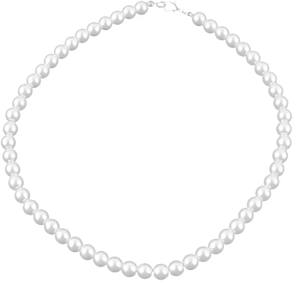 uxcell Pearl Necklace, Faux Pearl Choker Necklace Round Beads for Women, 43cm Long Imitation Pearl Metal Clasp Wedding Bridal Costume for Bridesmaid Jewelry Gifts, White