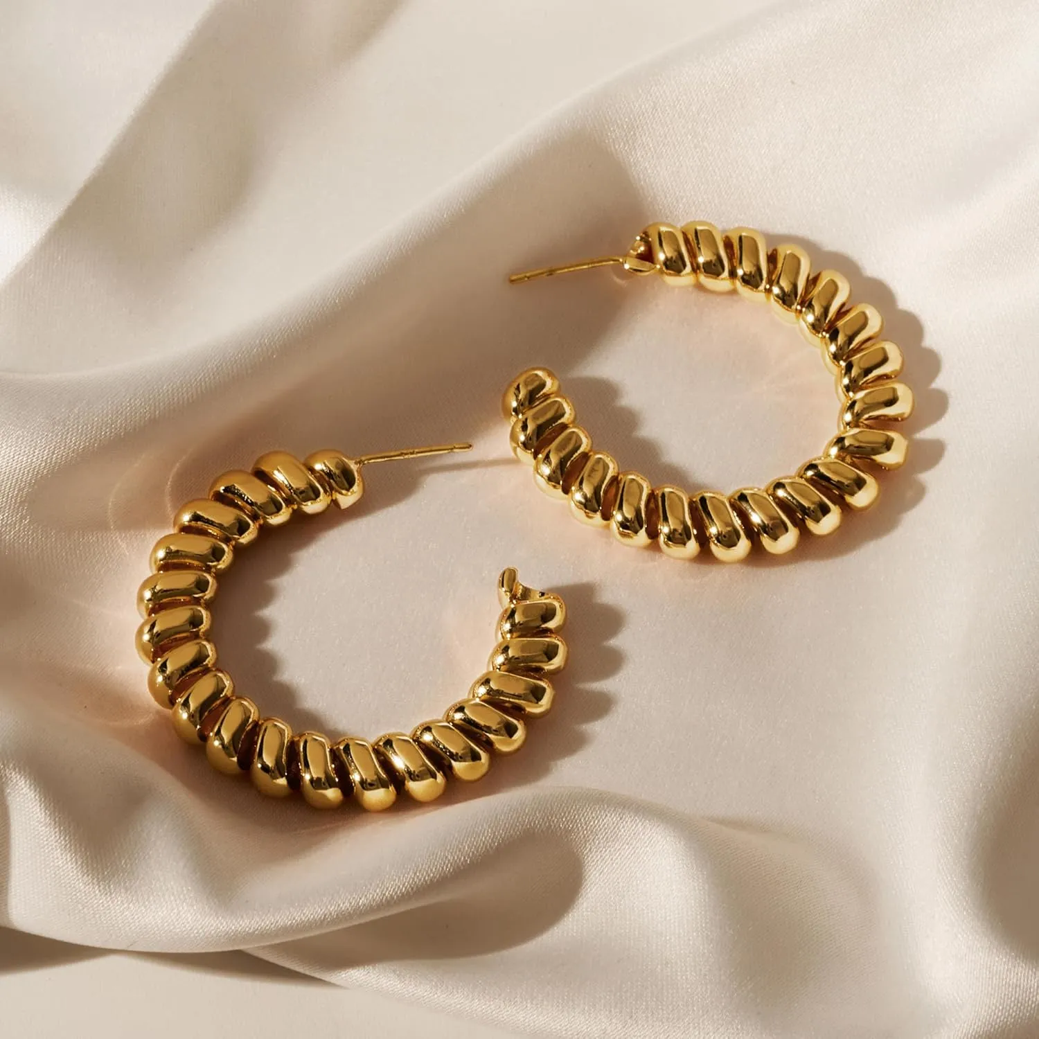 VACRONA Gold Hoop Earrings for Women 14K Gold Plated S925 Sterling Silver Post Open Hoops Twisted Split Rope Hypoallergenic Everyday Jewelry Gifts