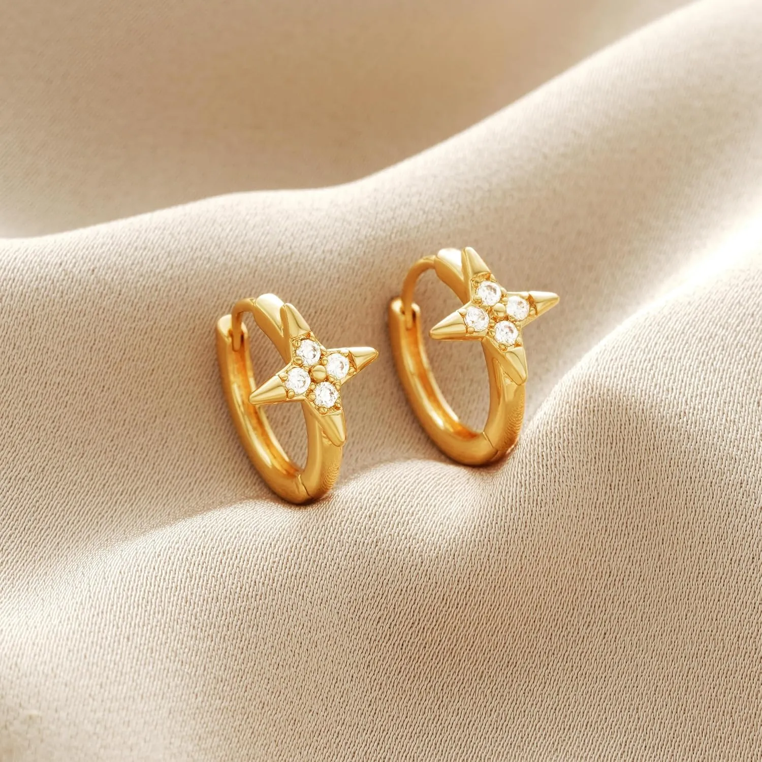 VACRONA Gold Hoop Earrings Huggie Earrings for Women 14k Gold Plated Small Hoops Green Snake Shell Beaded Earrings Hypoallergenic Jewelry Gift