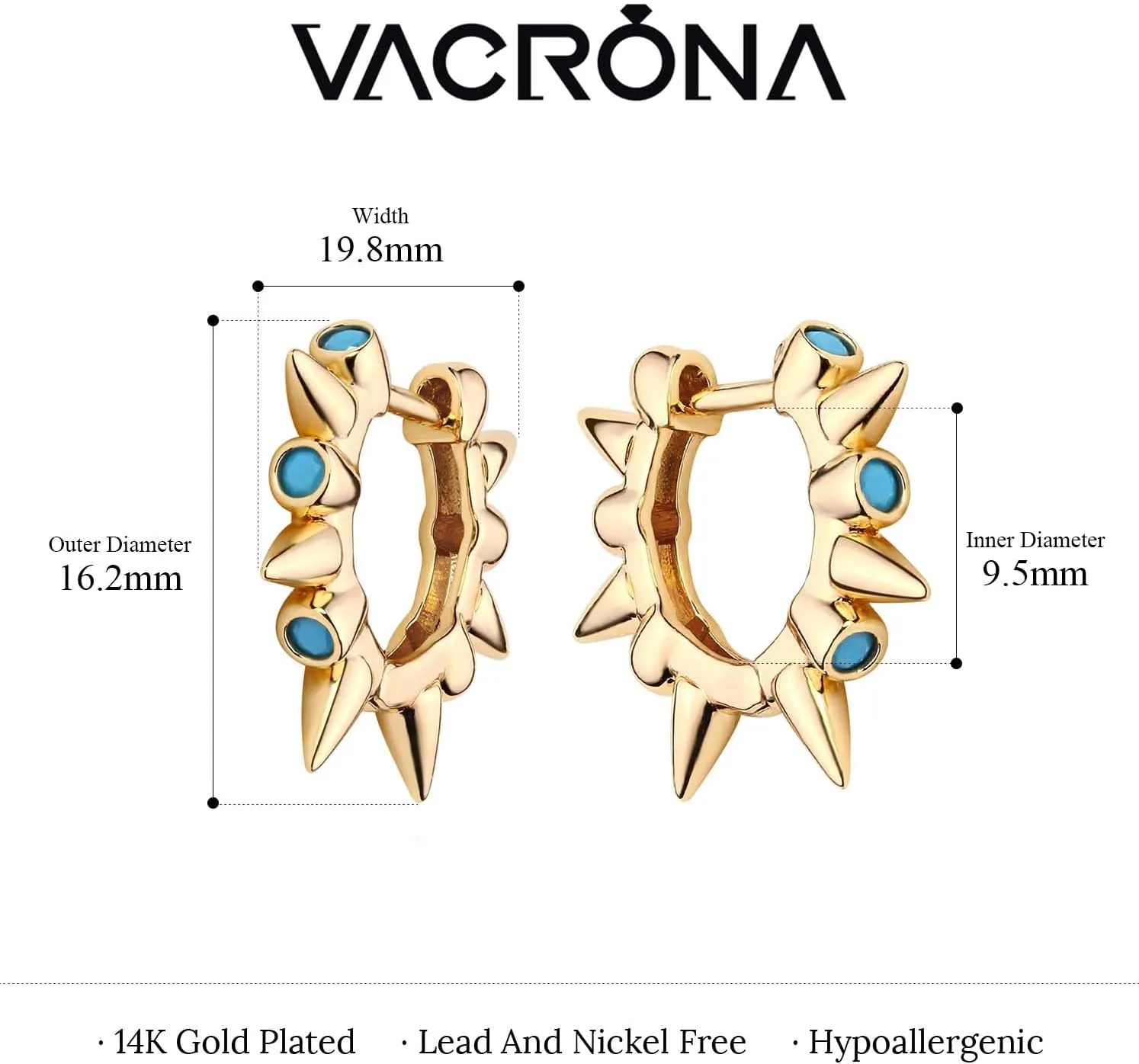 VACRONA Gold Spike Earrings Huggie Earrings for Women 14k Gold Plated Small Huggie Hoop Earrings Simple Lightweight Hoops Gift for Women