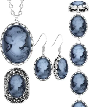 Vintage Look Lady Queen Cameo Sets For Women Victoria Pendant Cameo Necklace Earrings Ring Bracelet Fashion Jewelry