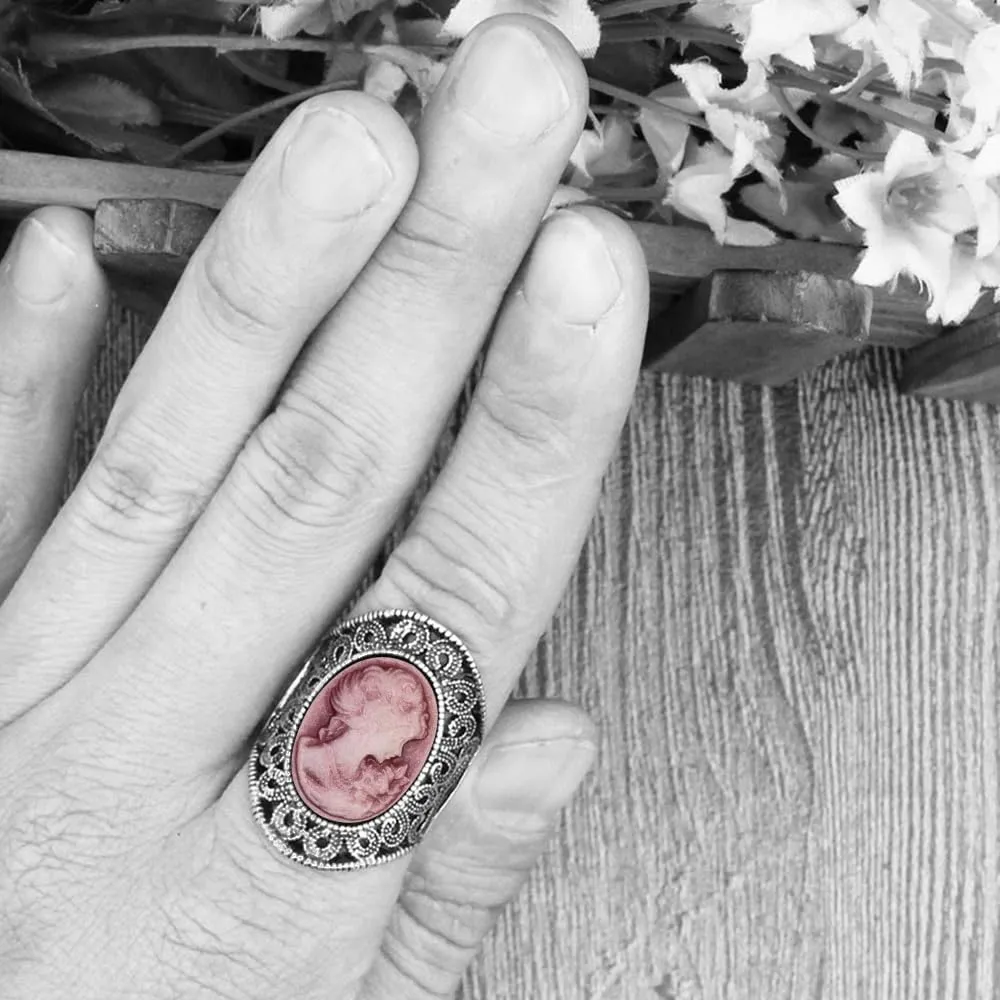 Vintage Look Lady Queen Cameo Sets For Women Victoria Pendant Cameo Necklace Earrings Ring Bracelet Fashion Jewelry