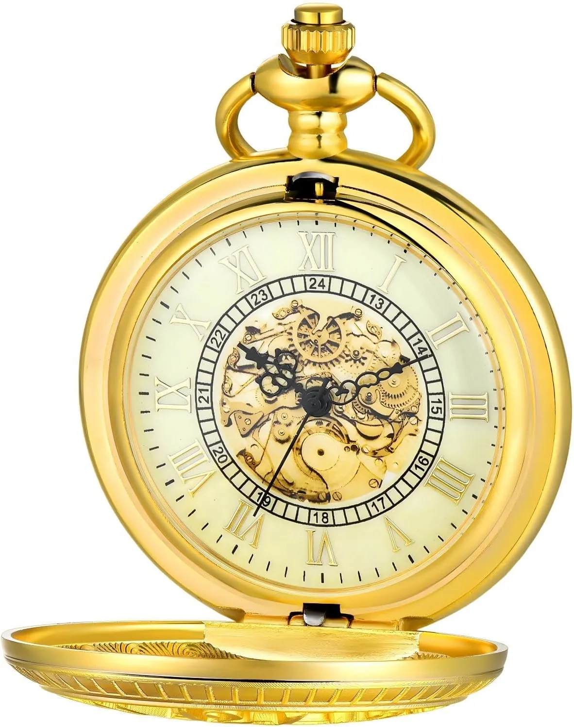 Vintage Roman Numerals Scale Quartz Pocket Watch with Chain for Xmas Fathers Day Gift