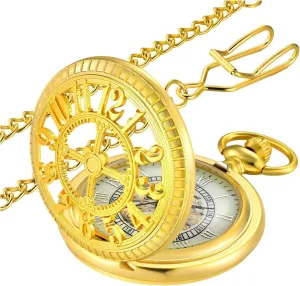 Vintage Roman Numerals Scale Quartz Pocket Watch with Chain for Xmas Fathers Day Gift