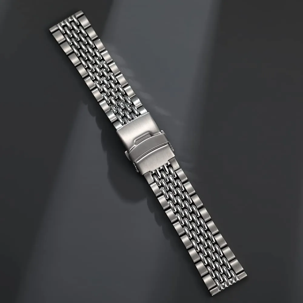 Vintage Silver 316L Stainless Steel 22mm Beads of Rice Watch Bracelet Band Strap Fit For skx 007 009 Dive Watch,men 22mm watch band bracelet