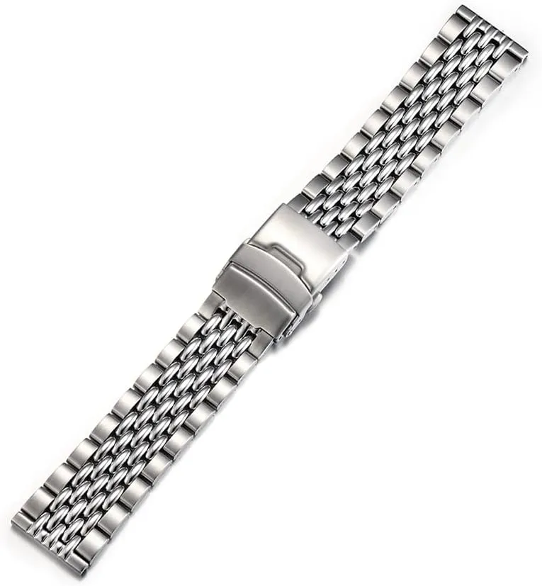 Vintage Silver 316L Stainless Steel 22mm Beads of Rice Watch Bracelet Band Strap Fit For skx 007 009 Dive Watch,men 22mm watch band bracelet