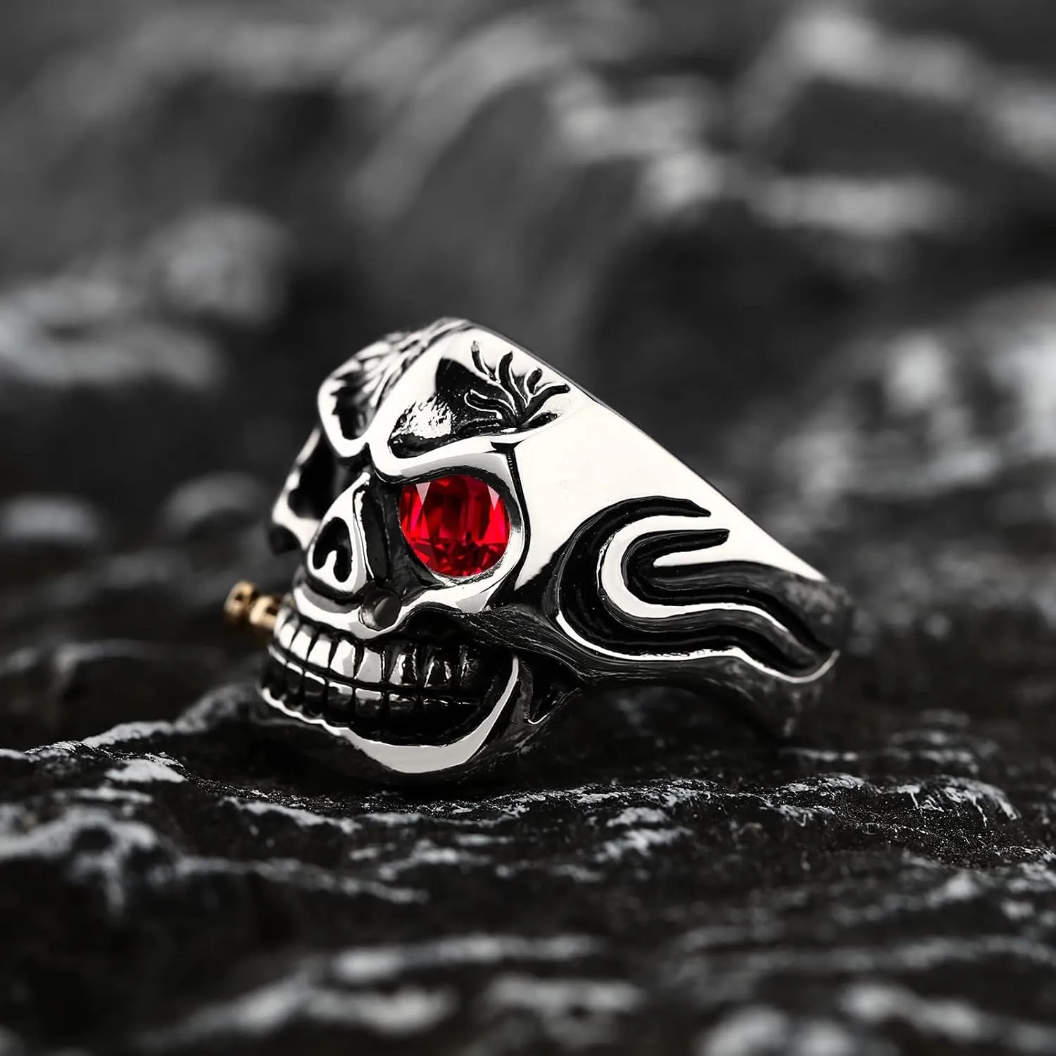 Vintage Stainless Steel Gothic Skull Smoking Bullet Biker Cocktail Party Ring for Men