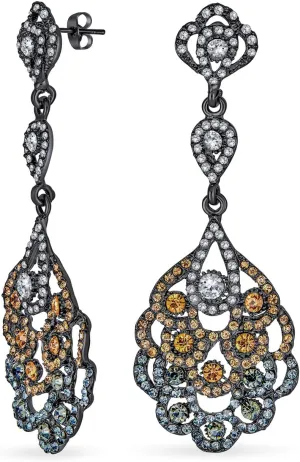 Vintage Style Bridal Wedding Dangling Holiday Party Waterfall Long Lace Flower Bow Crystal Prom Chandelier Statement Earrings For Women Pink Rose Gold Or Silver Plated