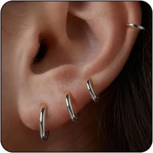 VIROMY Small Silver Huggie Hoop Earrings Set for Women Everyday Hypoallergenic Lightweight Cute Earrings Jewelry Gifts for Women