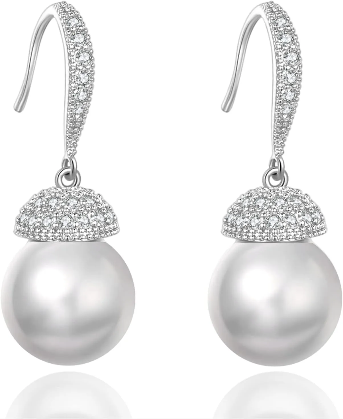 VONSSY Drop Dangle Pearl Earrings | Rose Gold Platinum Plated Silver Post Jewelry Gift for Mother Wife