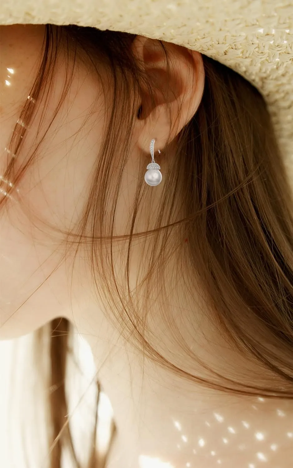 VONSSY Drop Dangle Pearl Earrings | Rose Gold Platinum Plated Silver Post Jewelry Gift for Mother Wife