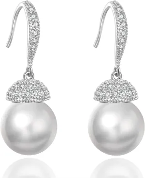 VONSSY Drop Dangle Pearl Earrings | Rose Gold Platinum Plated Silver Post Jewelry Gift for Mother Wife
