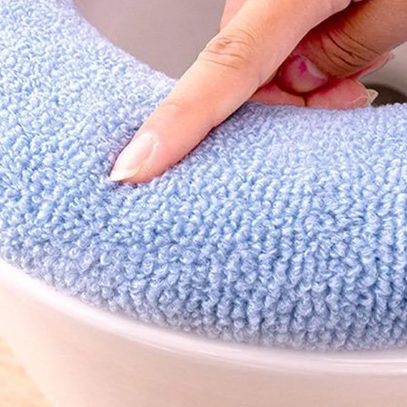 Washable Universal Soft Warm Knitted Toilet Seat Cover with Handle