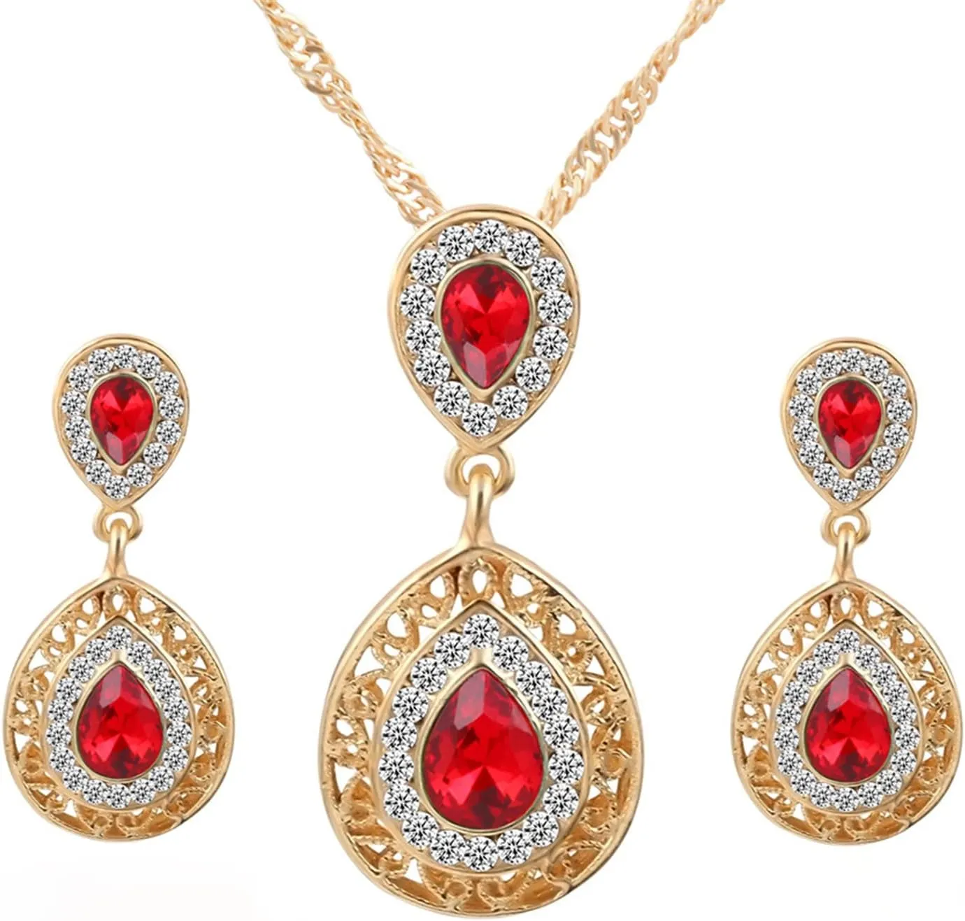 Waterdrop Rhinestone Jewelry Set, Vintage 2 Sets Peacock Waterdrop Rhinestone Pendant Necklace Earrings Sets Green Teardrop Pendant Bride Wedding Crystal Jewelry for Women