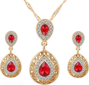 Waterdrop Rhinestone Jewelry Set, Vintage 2 Sets Peacock Waterdrop Rhinestone Pendant Necklace Earrings Sets Green Teardrop Pendant Bride Wedding Crystal Jewelry for Women