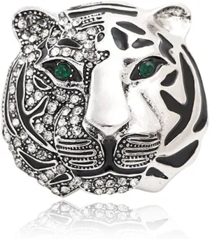 WCRAZYE Rhinestone Tiger Head Brooch Pins for Men Women Dainty Gold Silver Vintage Animal Lapel Suit Pin,Punk Crysta Charm Tiger Head Badge Coat Collar Brooch for Girls