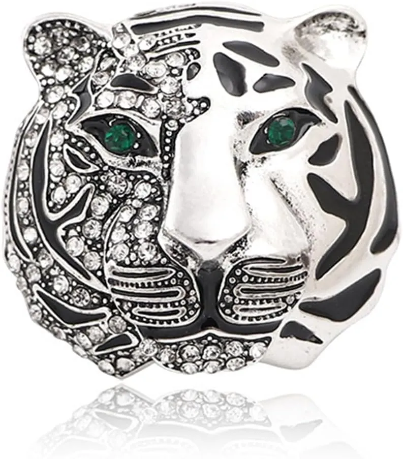 WCRAZYE Rhinestone Tiger Head Brooch Pins for Men Women Dainty Gold Silver Vintage Animal Lapel Suit Pin,Punk Crysta Charm Tiger Head Badge Coat Collar Brooch for Girls