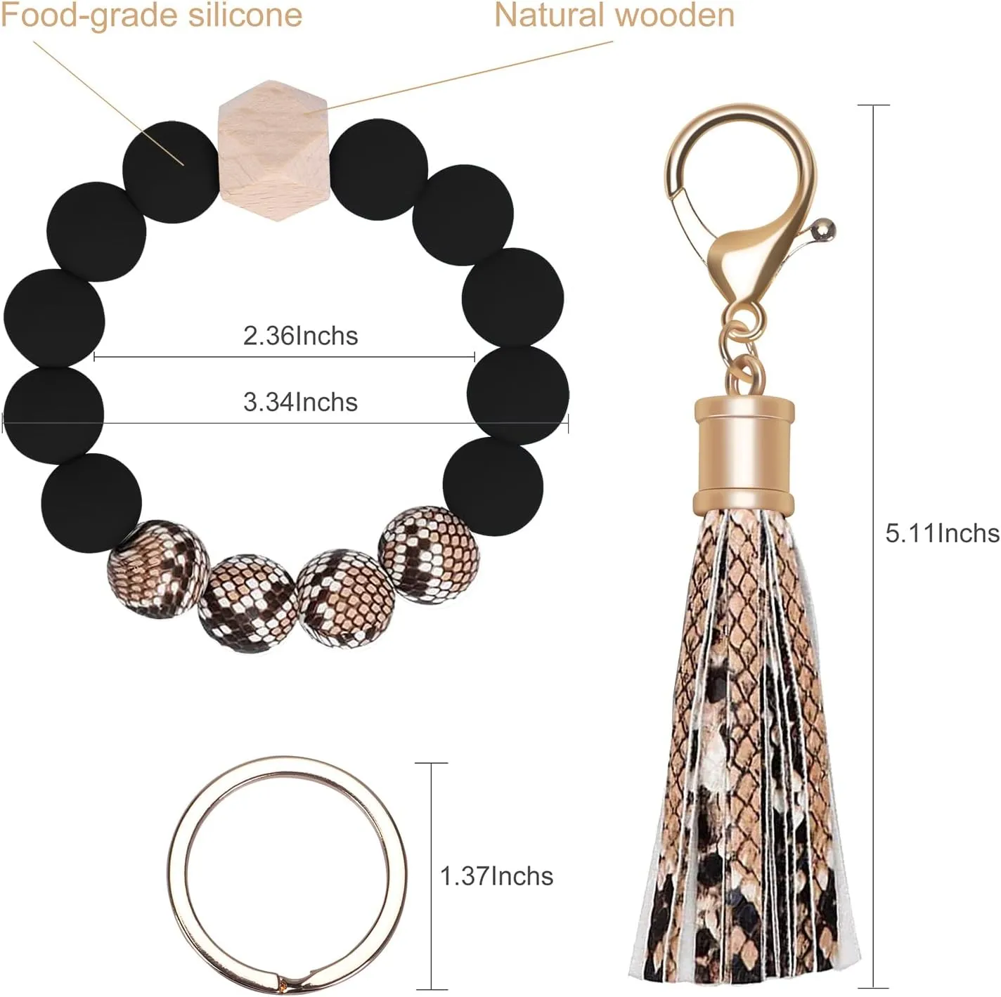 Weixiltc Keychain Wristlet for Women, Silicone Bead Bracelet Key Ring Girl, Key Chain Holder for Car Keys