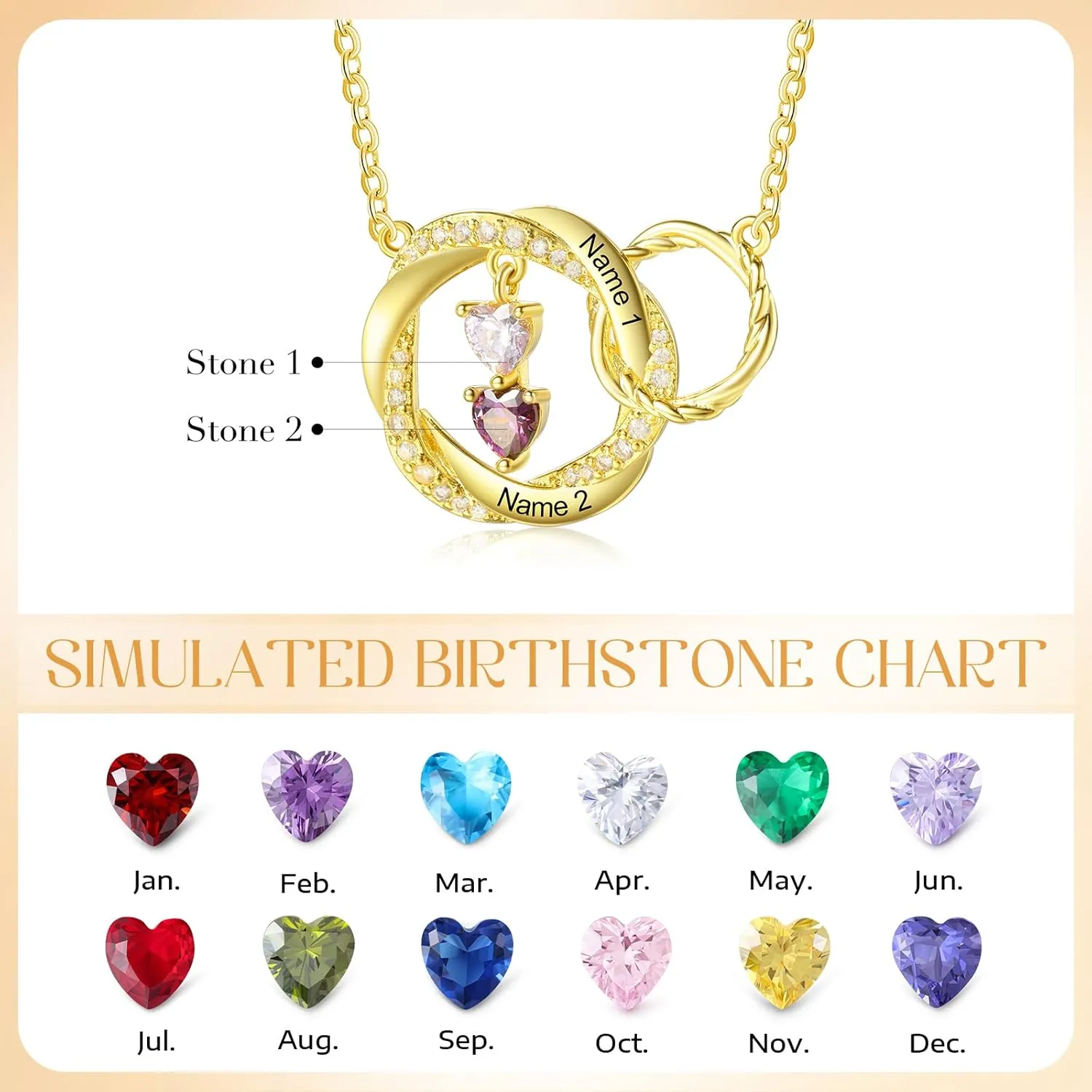 Wendy Made Personalized Granddaughter Necklace from Grandma - Custom Gold Name Birthstone Interlocking Circle Pendant - Gift for Birthday/Christmas/Mothers Day Necklace for Mother Daughter