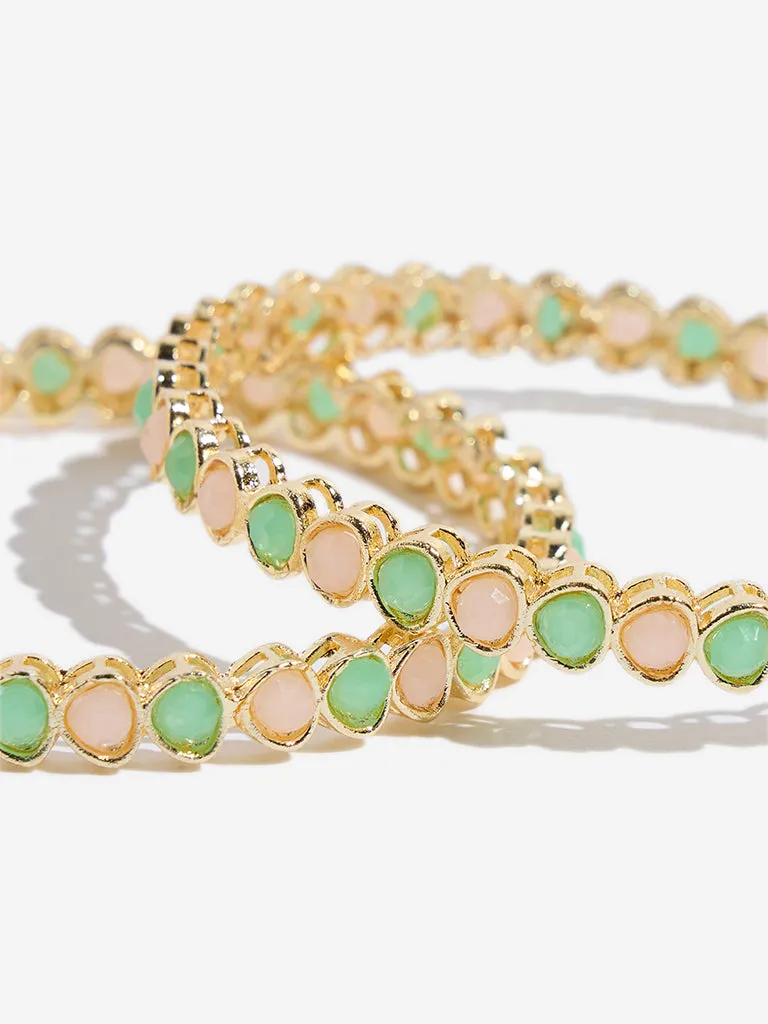 Westside Accessories Green & Blush Pink Bangle Set