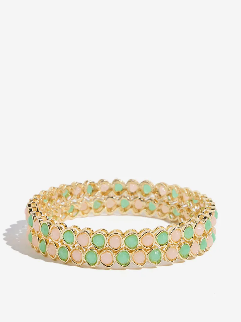 Westside Accessories Green & Blush Pink Bangle Set
