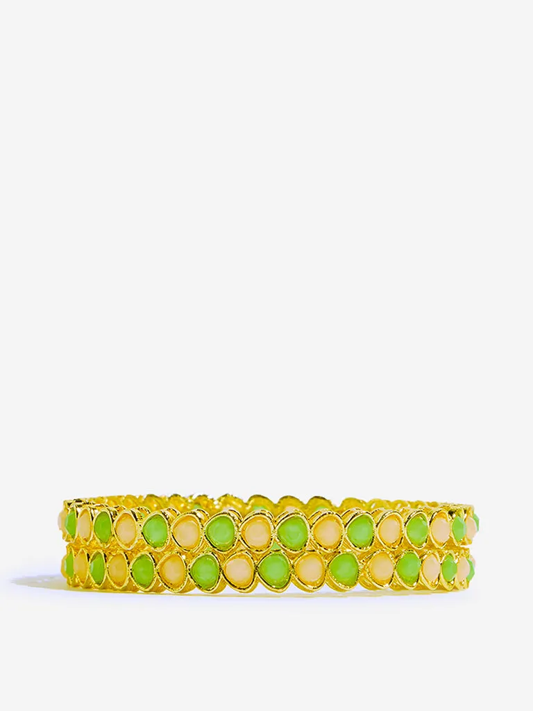 Westside Accessories Green & Blush Pink Bangle Set