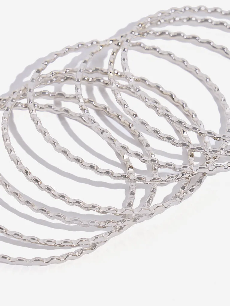 Westside Accessories Silver Wavy Bangles - Pack of 8
