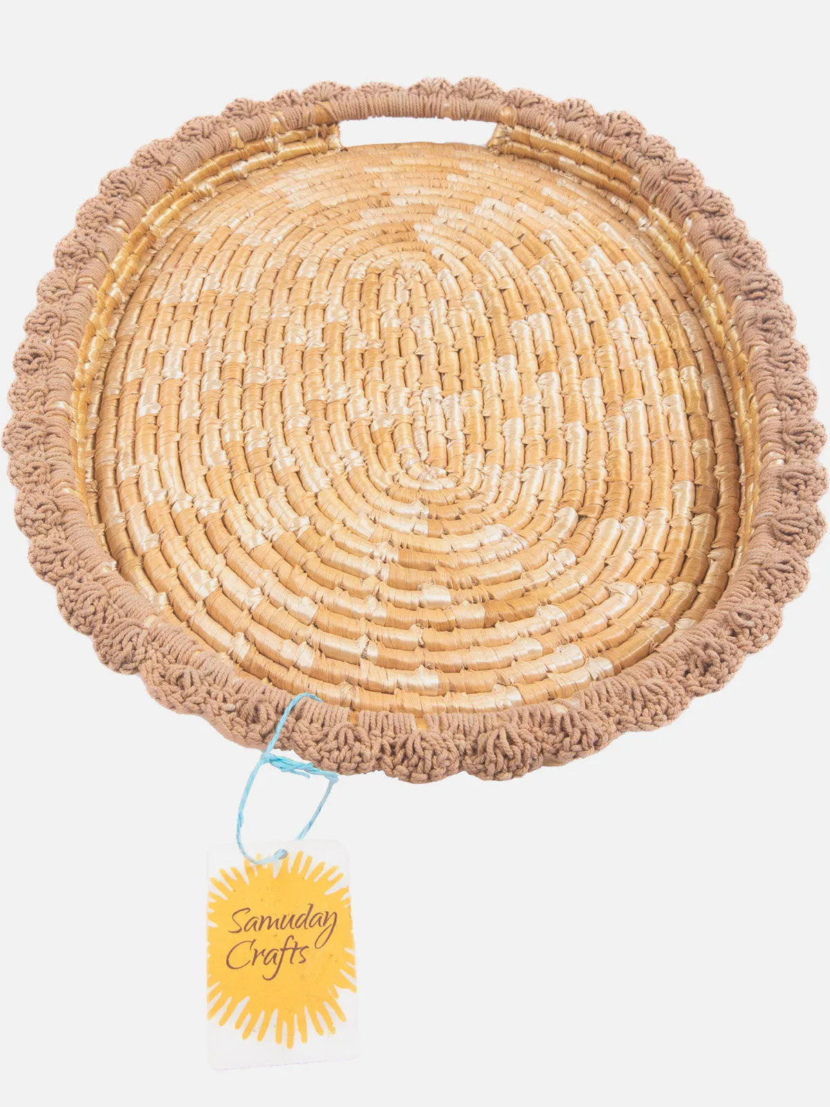 Wheat Grass Oval Tray Set Of 3 With Crochia
