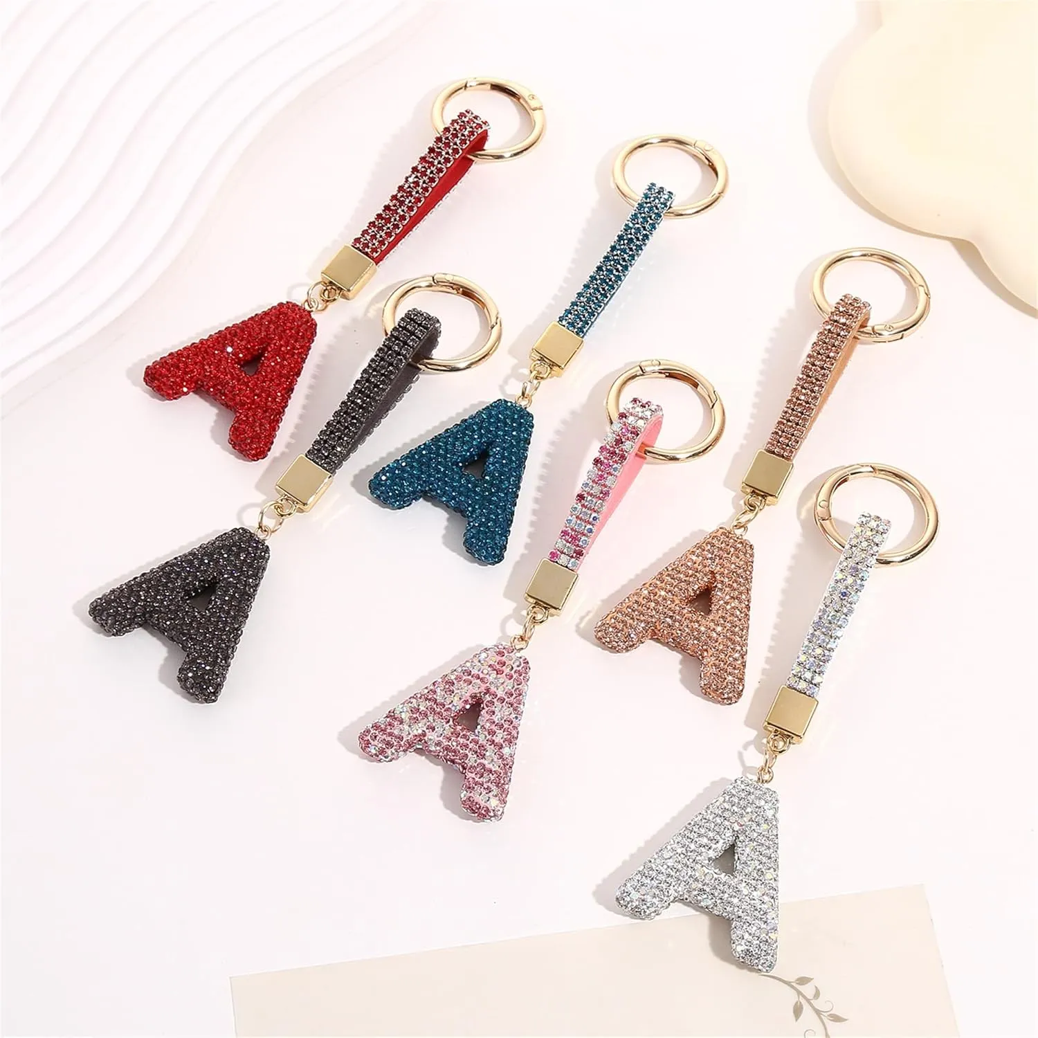 White Initial Letter Keychain Gift for Women Girls Bling Sparkly Cute Backpack Car Key Accessories