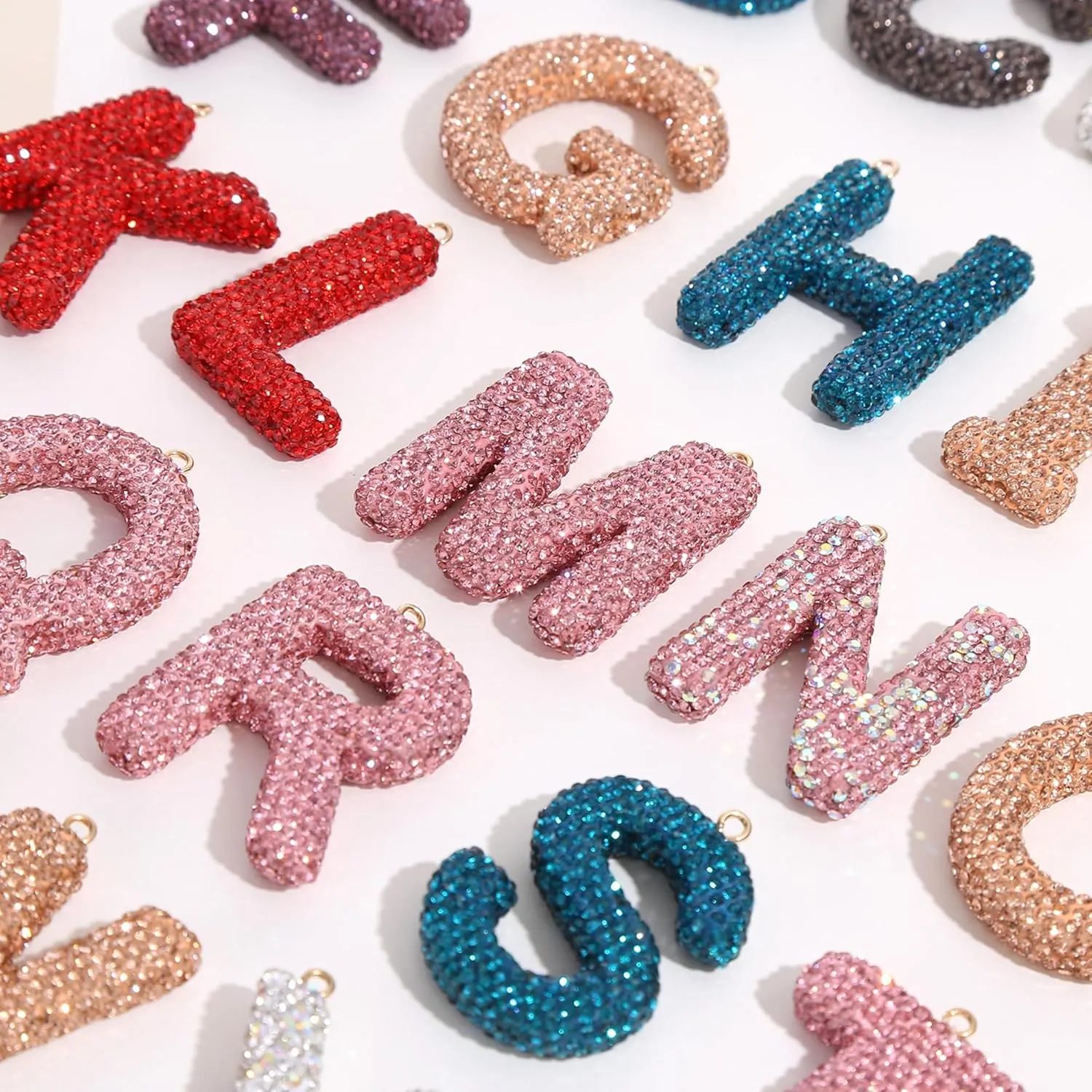 White Initial Letter Keychain Gift for Women Girls Bling Sparkly Cute Backpack Car Key Accessories