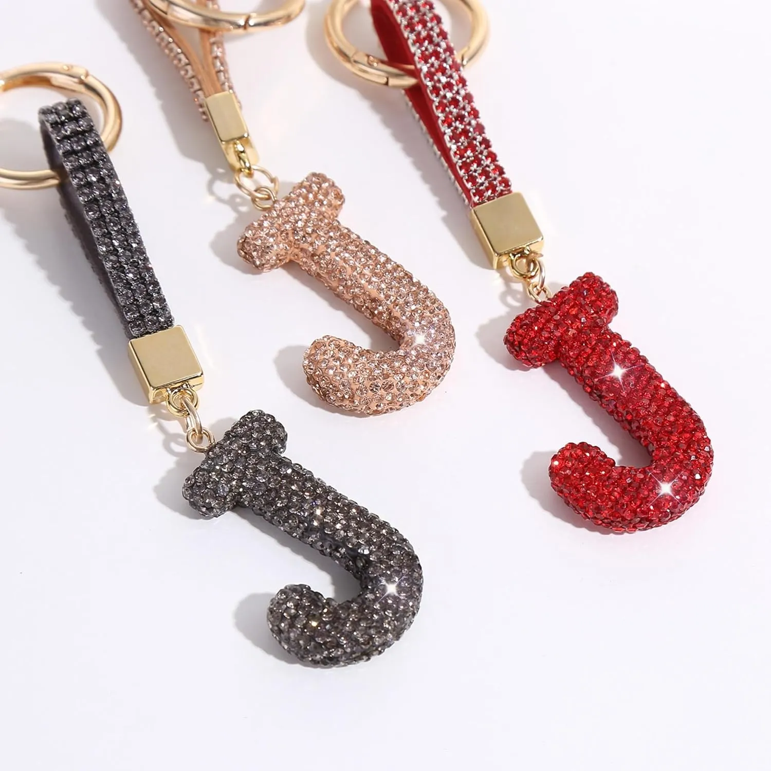 White Initial Letter Keychain Gift for Women Girls Bling Sparkly Cute Backpack Car Key Accessories