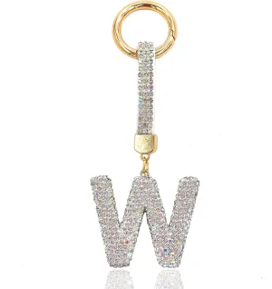 White Initial Letter Keychain Gift for Women Girls Bling Sparkly Cute Backpack Car Key Accessories
