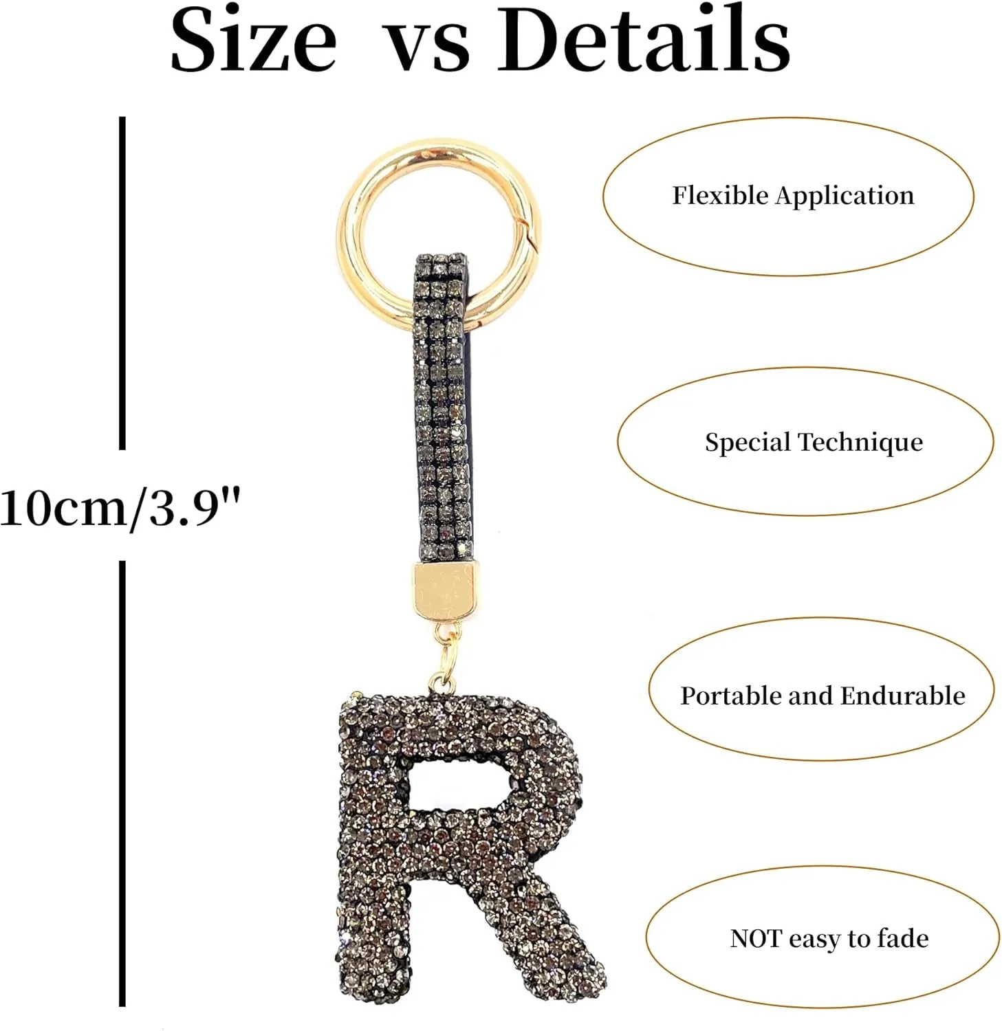 White Initial Letter Keychain Gift for Women Girls Bling Sparkly Cute Backpack Car Key Accessories