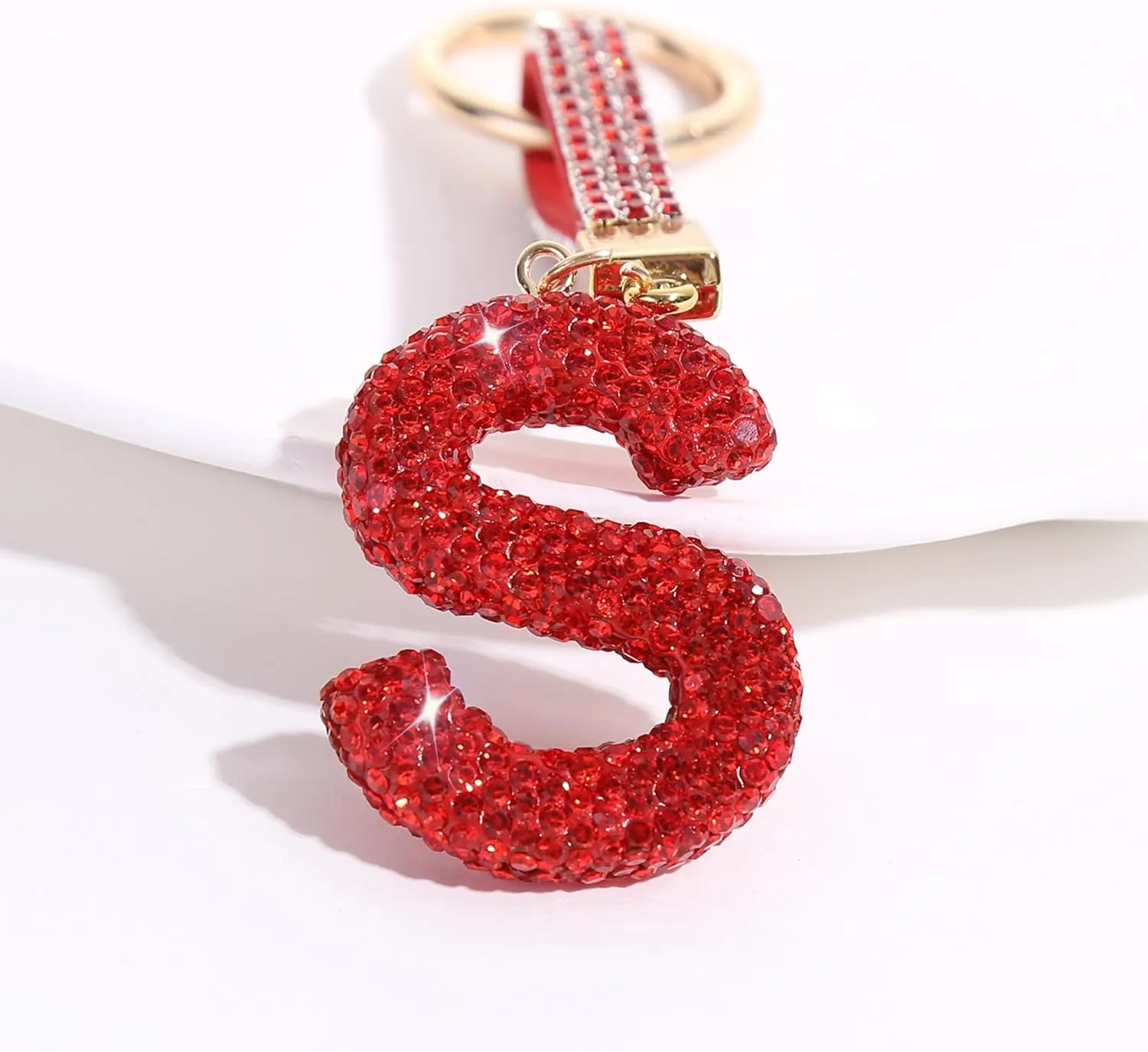 White Initial Letter Keychain Gift for Women Girls Bling Sparkly Cute Backpack Car Key Accessories
