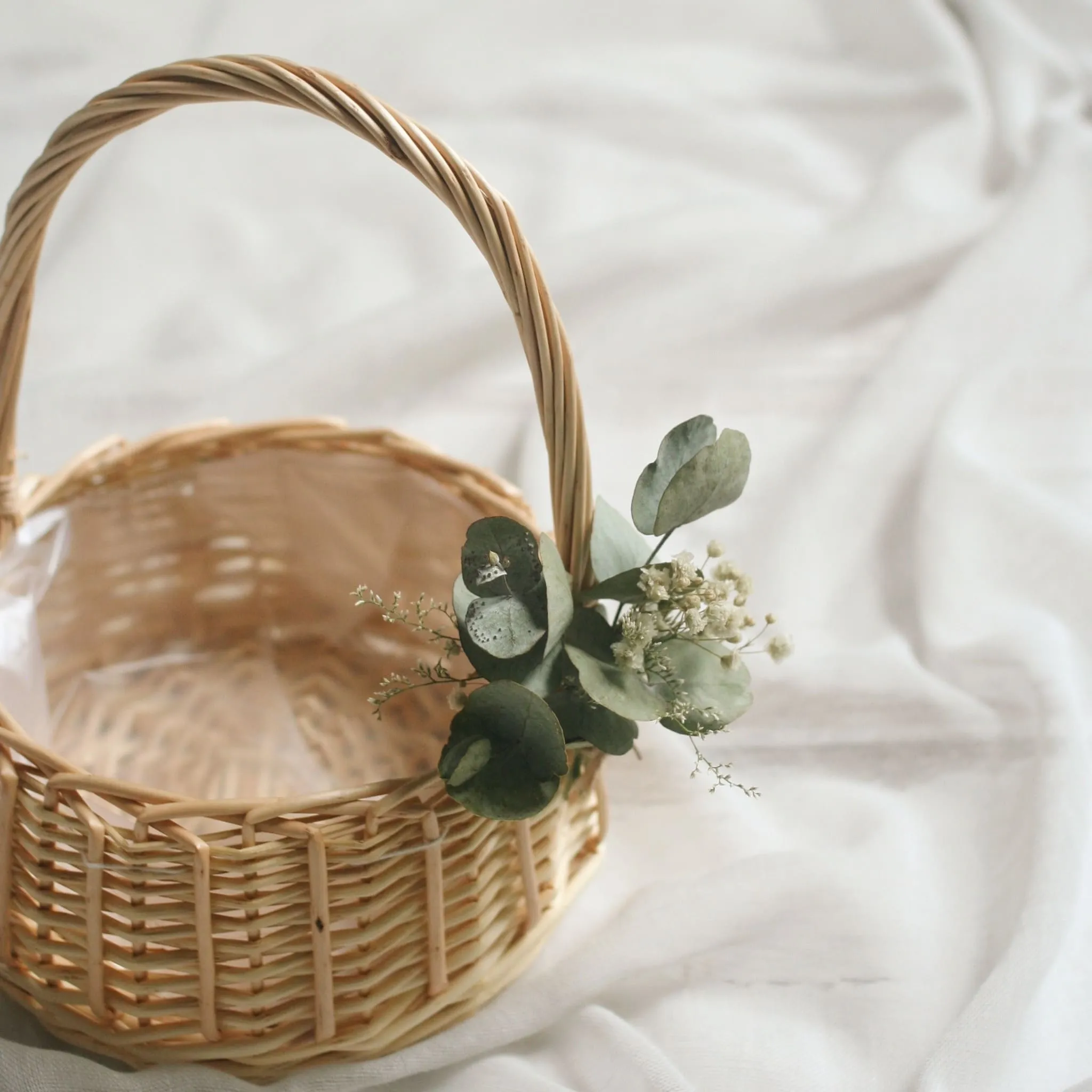 Wicker Flower Girl Basket EUCALYPTUS