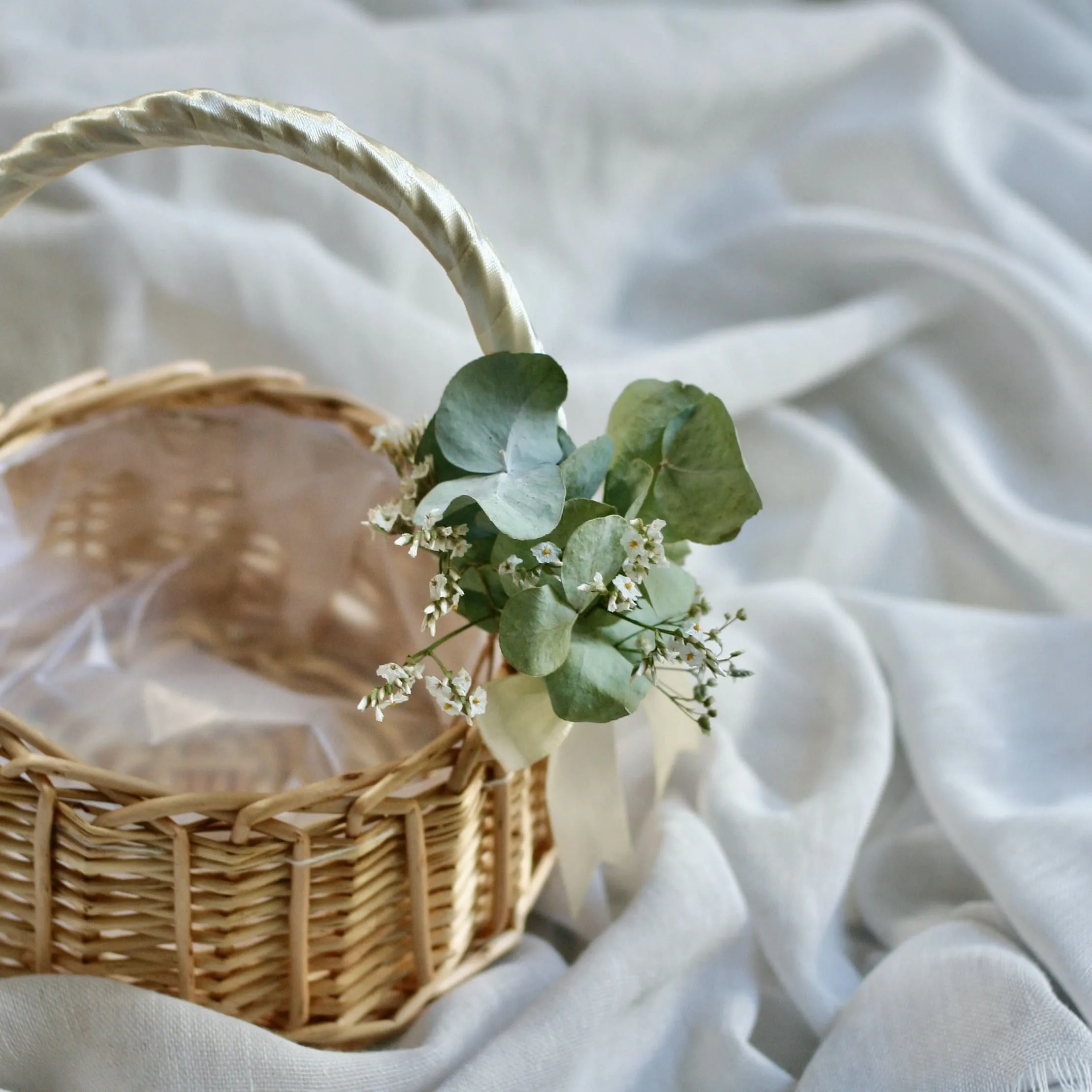 Wicker Flower Girl Basket EUCALYPTUS