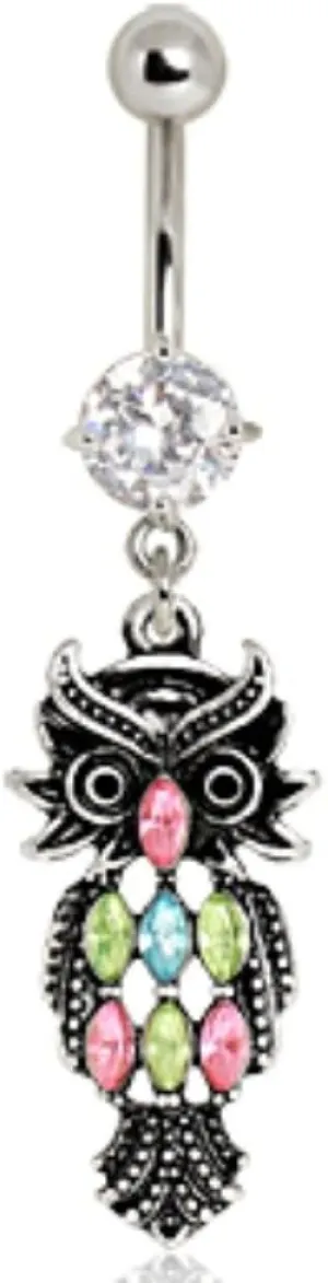WildKlass Jewelry 316L Surgical Steel Vintage Owl Navel Ring