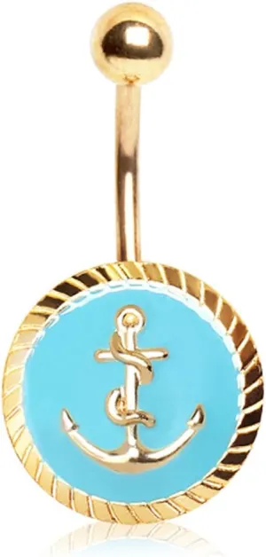 WildKlass Jewelry Blue Anchor Seal Navel Ring Gold Plated