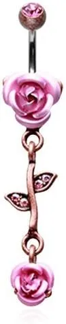 WildKlass Jewelry Vintage Brass Rose Belly Button Ring 316L Surgical Steel