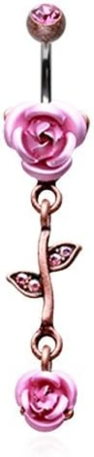 WildKlass Jewelry Vintage Brass Rose Belly Button Ring 316L Surgical Steel