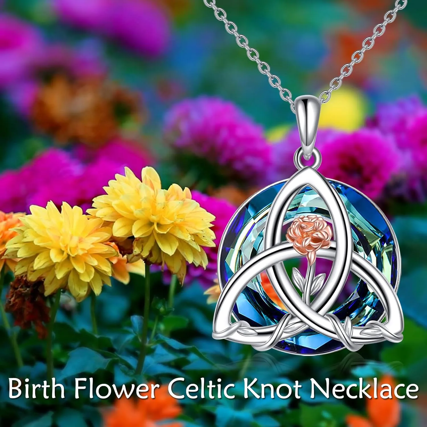 WINNICACA Birth Flower Necklace 925 Sterling Silver Celtic Knot Necklace 12 Birth Month Necklaces for Women Celtic Jewelry Irish Gifts for Women Girls Birthday Christmas